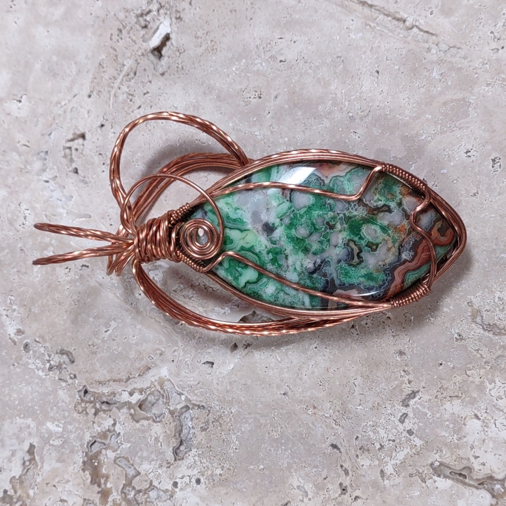 Copper Wire Wrapped Stone Pendant